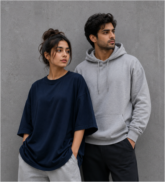 Plain oversized T-shirts and hoodies manufacturer, wholesaler and supplier for bulk orders in Delhi NCR.